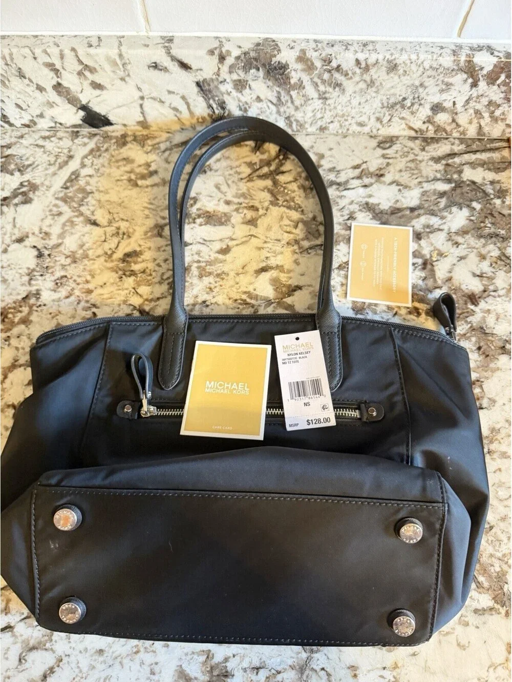 Michael Kors Kelsey Medium Tote Black Nylon Leather Bag